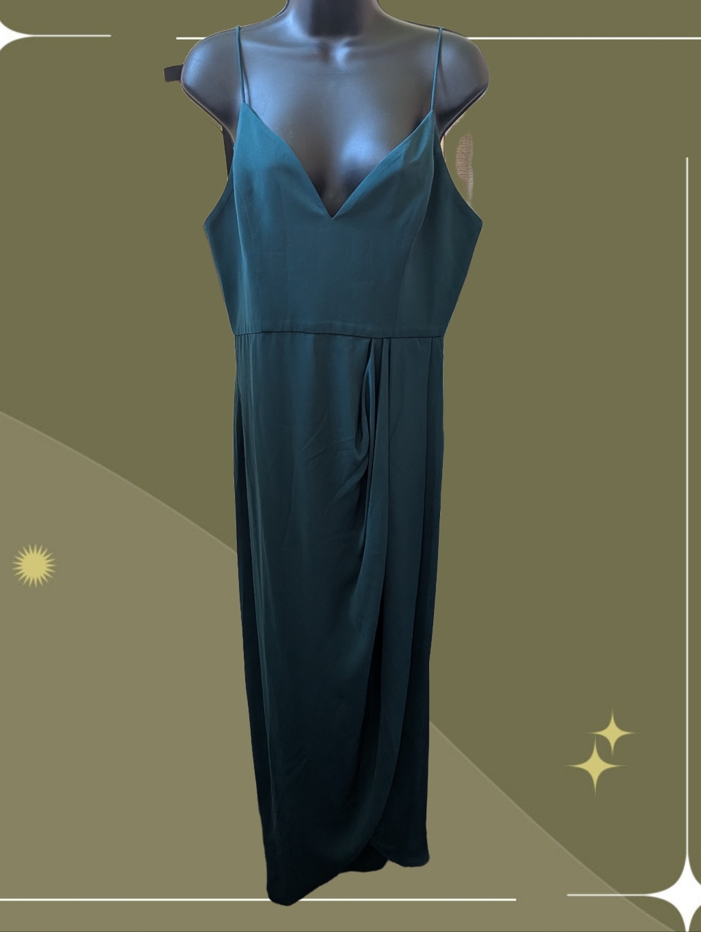 ✨ Shona Joy Draped Satin Midi Dress In Seaweed Size US 8/10